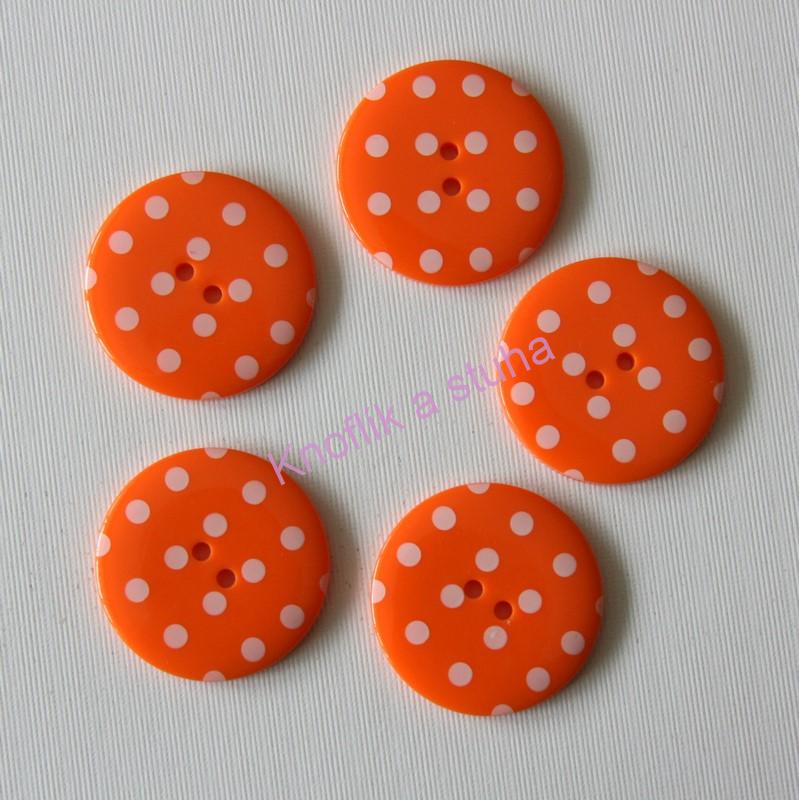 Plastový knoflík ~ 35 mm ~ puntík ~ oranžový