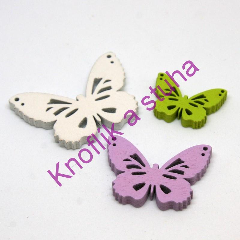 Dřevěný motýl ~ 5-4-3 cm ~ mix ~ 3 ks