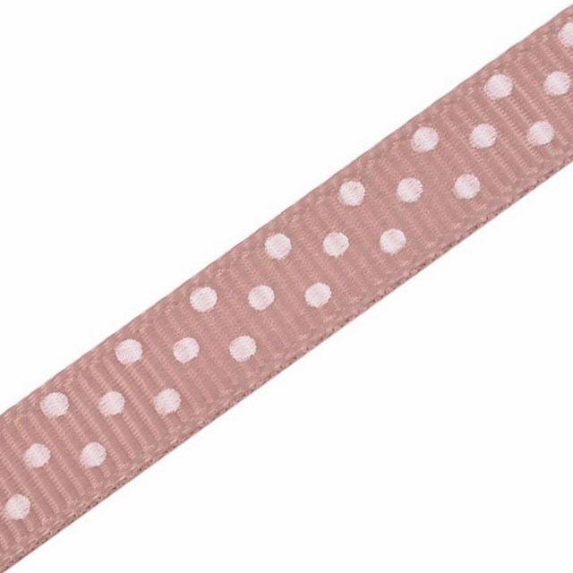 Rypsová stuha ~ 10 mm ~ puntíky na sv. růžovohnědé