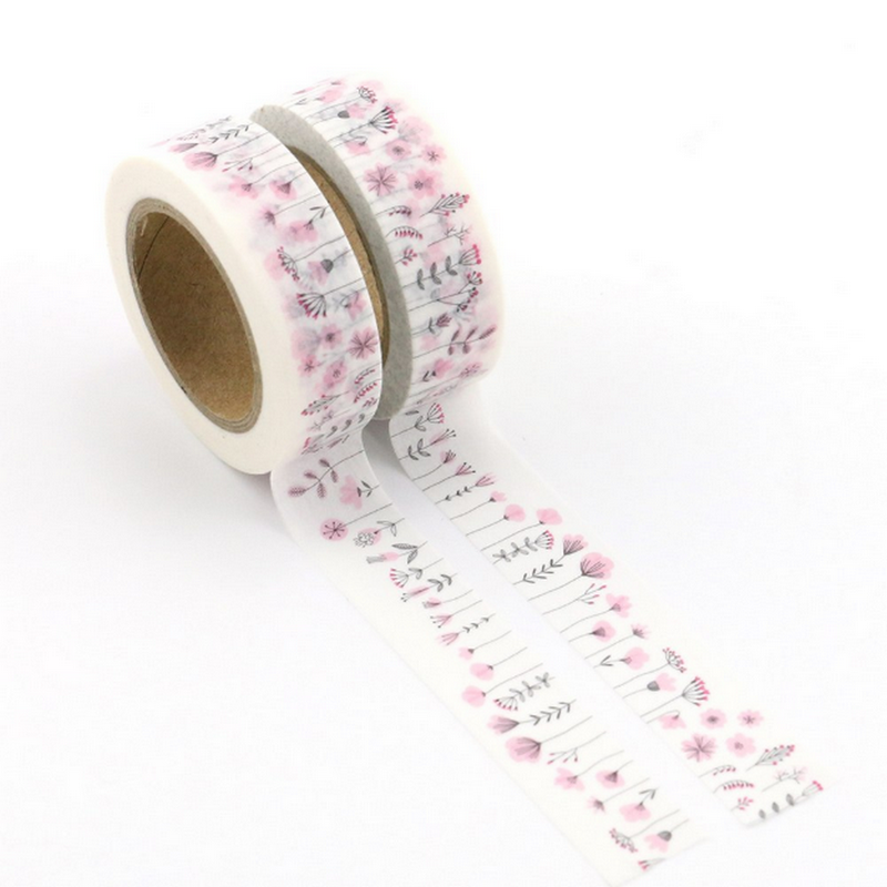 Washi páska ~ 15 mm x 10 m ~ růžové kvítky