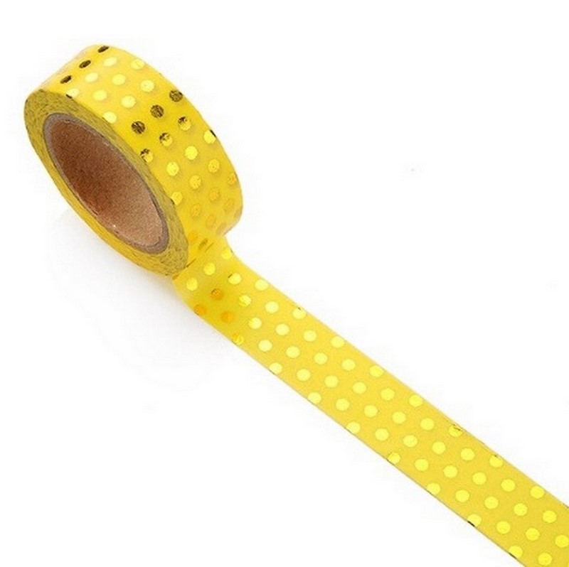 Washi páska ~ 15 mm x 10 m ~ puntíky na žluté