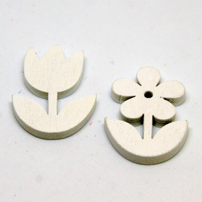 Dřevěné kytičky ~ 3,5 cm ~ bílé ~ 2 ks 