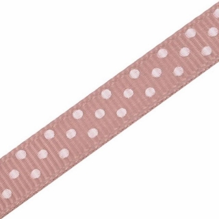 Rypsová stuha ~ 10 mm ~ puntíky na sv. růžovohnědé