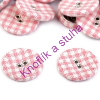 Potahovaný knoflík ~ káro ~ 23 mm ~ růžový