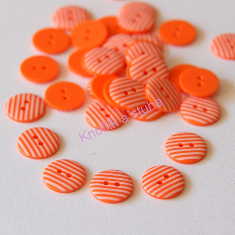 Plastový knoflík ~ 15 mm ~ 2 ks ~ proužek ~ oranžový
