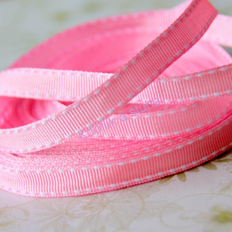 Rypsová stuha ~ 9 mm ~ štepování na růžové