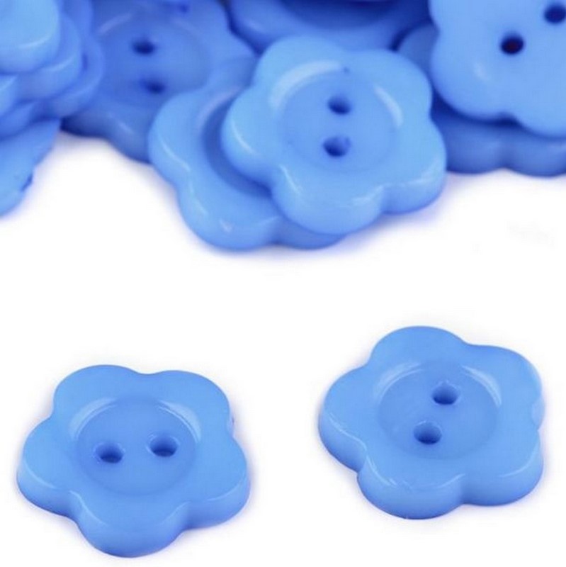 Plastový knoflík ~ 14 mm ~ 2 ks ~ kytička ~ modrá