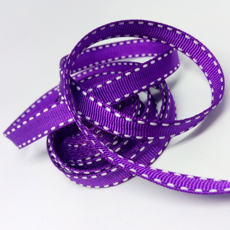 Rypsová stuha ~ 9 mm ~ štepování na fialové