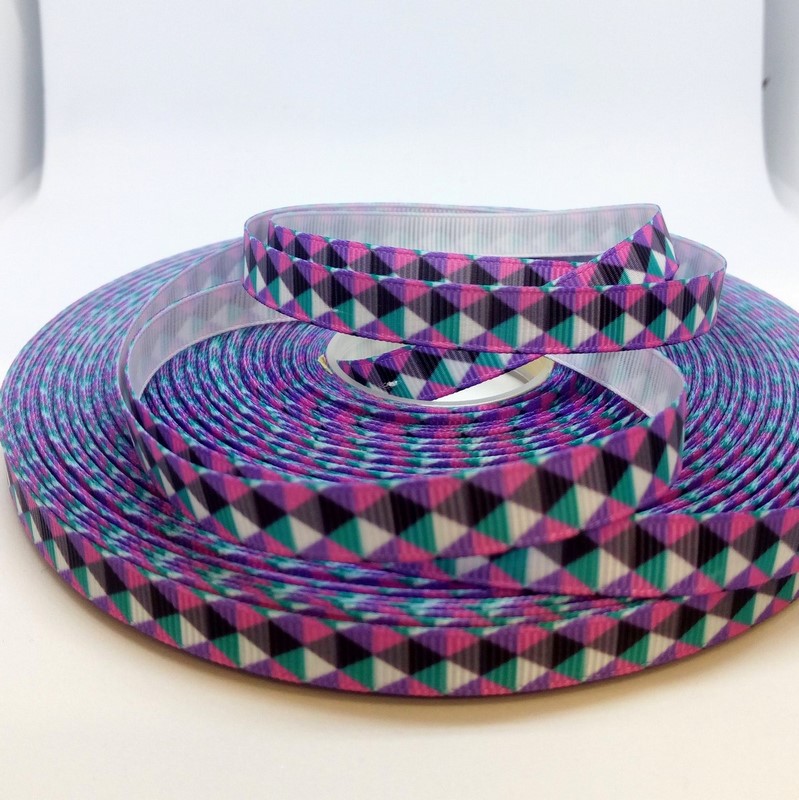 Rypsová stuha ~ 10 mm ~ fialové trojúhelníčky