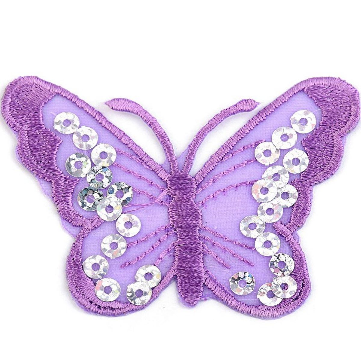 Nažehlovačka ~ 46x67 mm ~ motýl s flitry ~ fialový