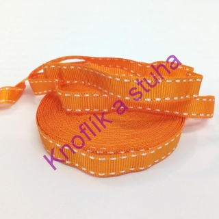 Rypsová stuha ~ 10 mm ~ štepování na oranžové